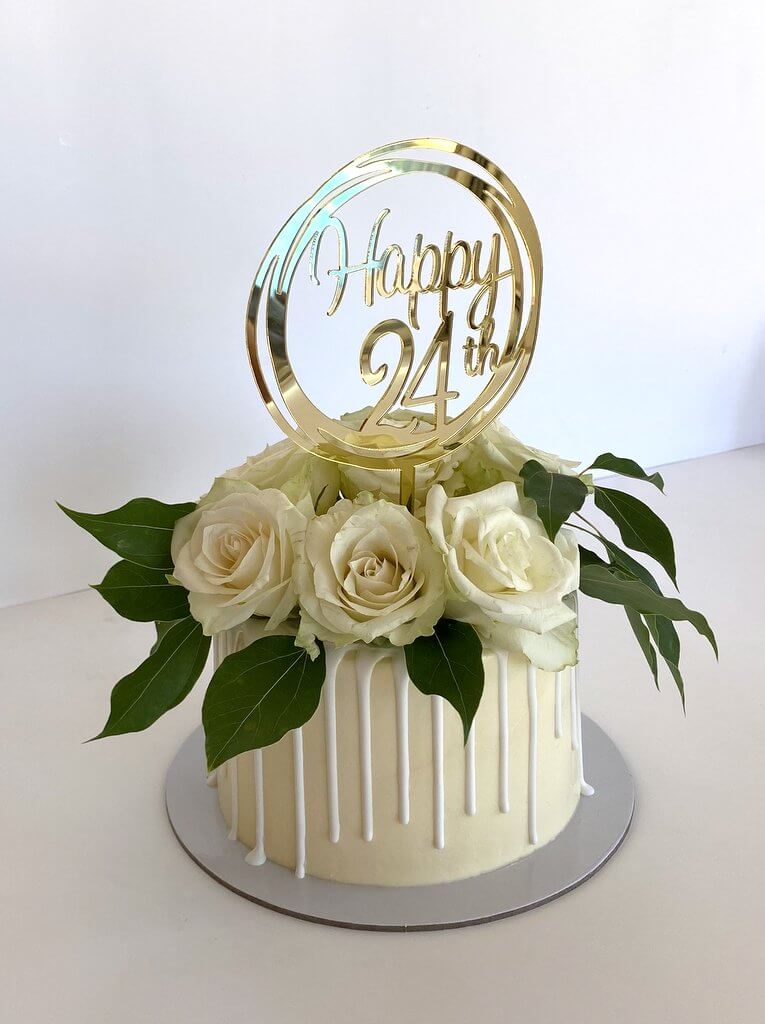 Gold Geometric Circle 'Happy 24th' Birthday Cake Topper - Online Party Supplies